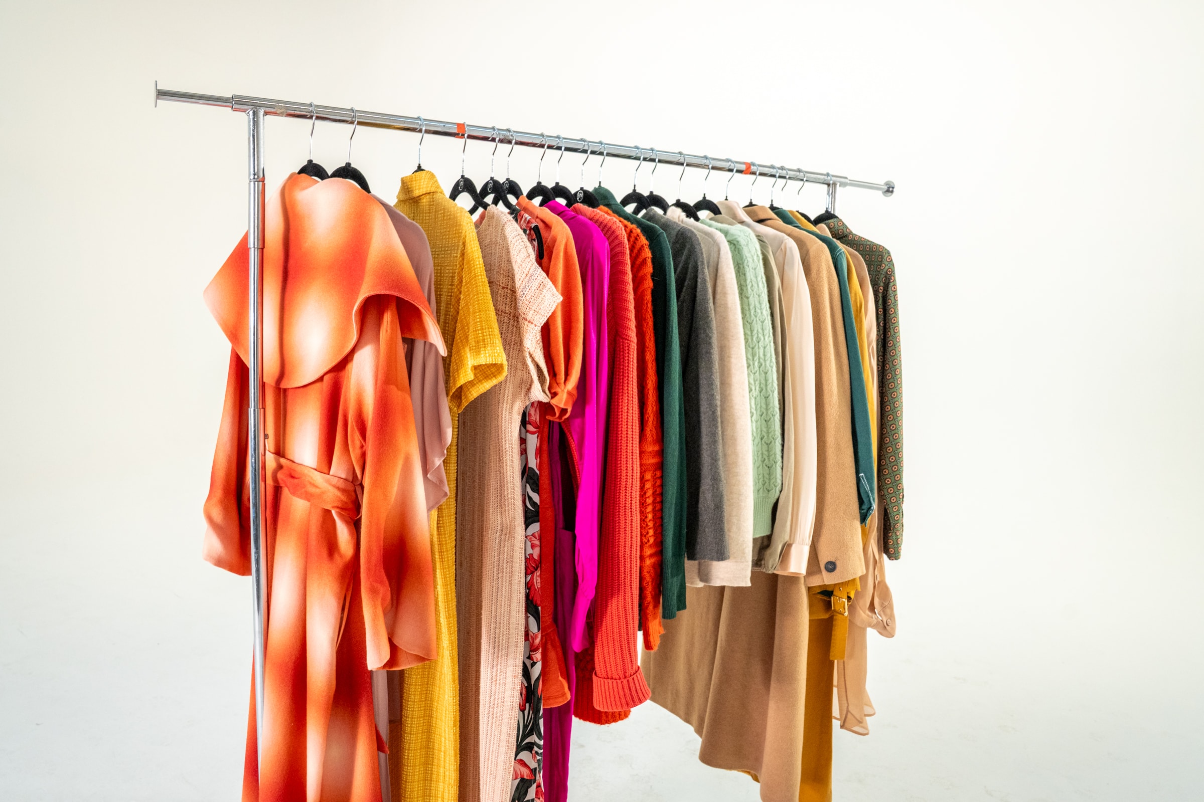 A colorful clothing rack